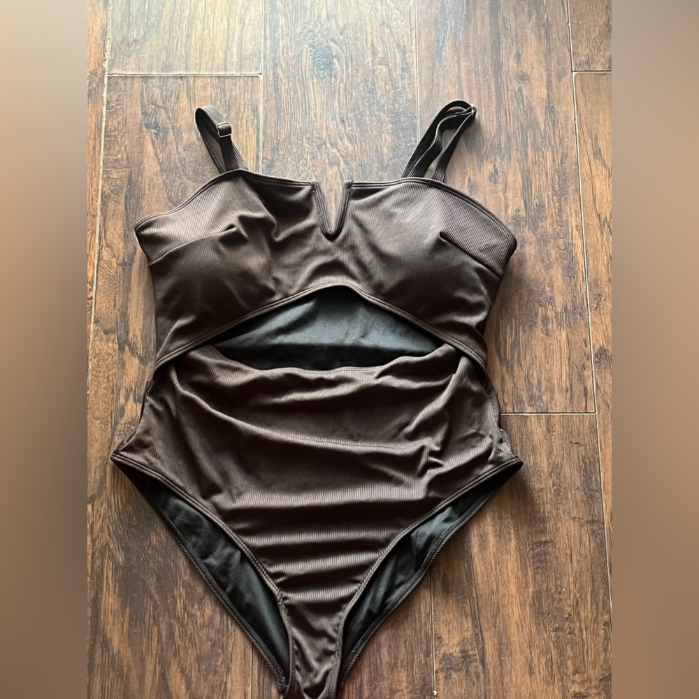 Women's Brown One-Piece Swimsuit with Cutout